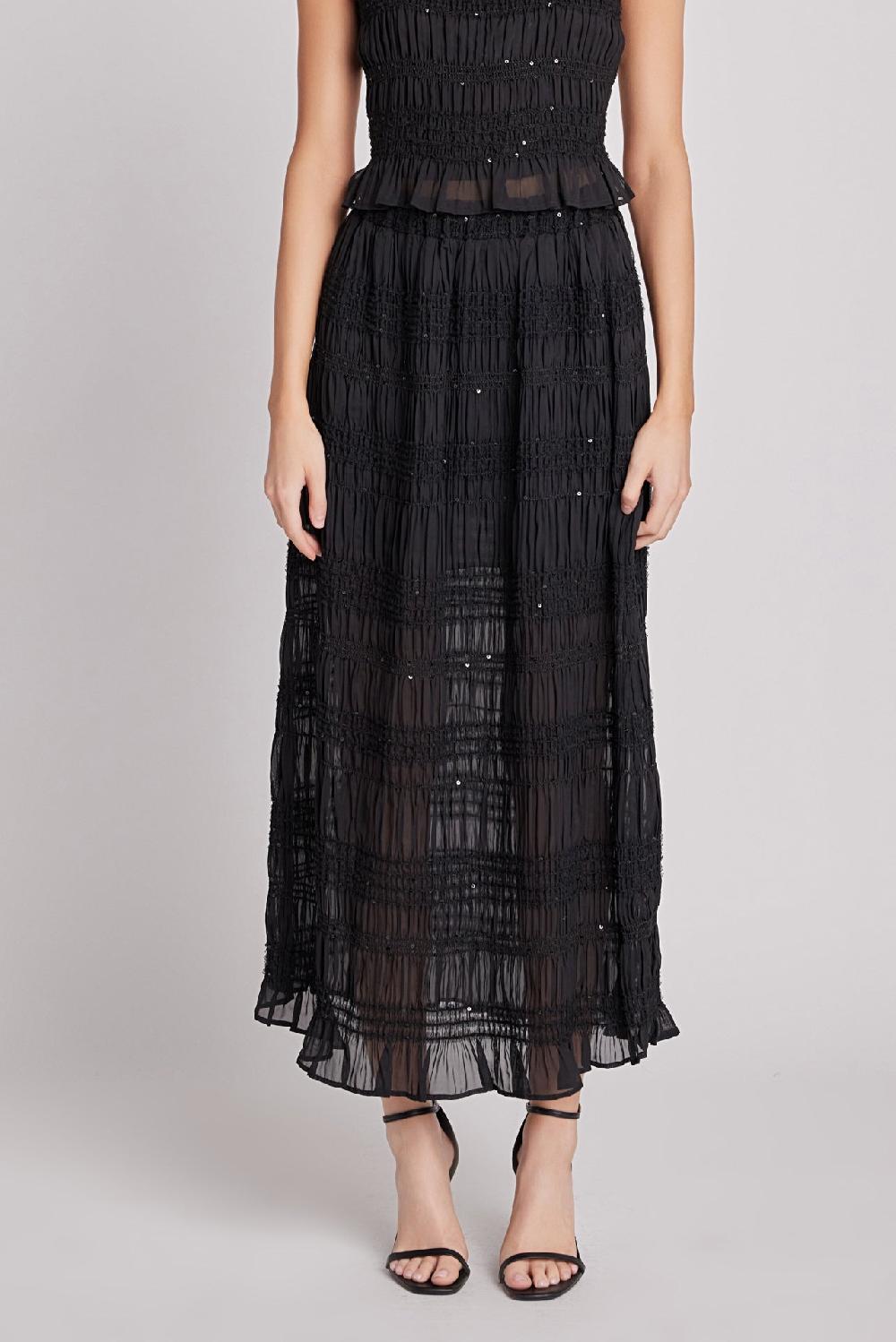 Endless Rose Chiffon Gathered Sequins Maxi Skirt BLACK