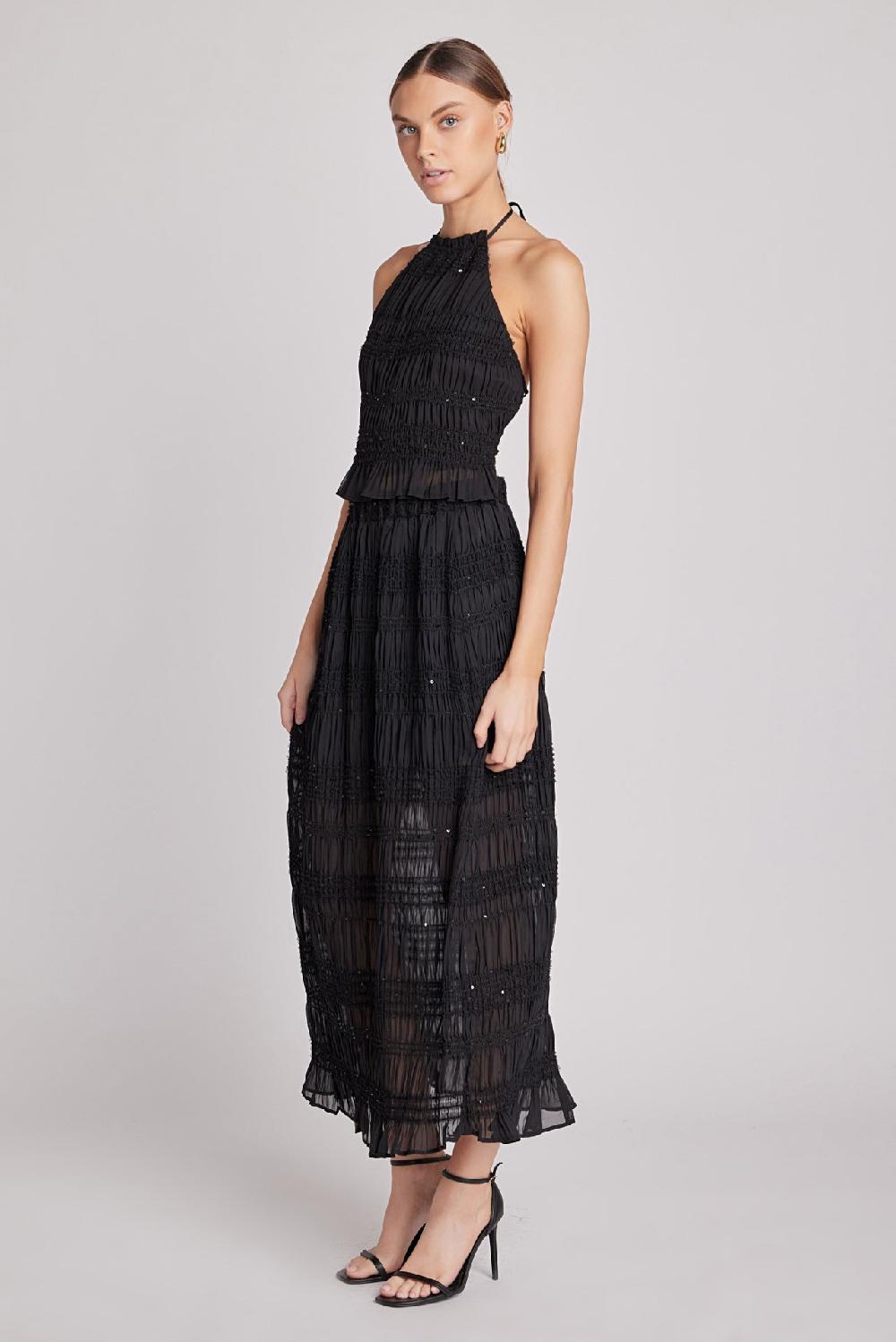 Endless Rose Chiffon Gathered Sequins Maxi Skirt BLACK