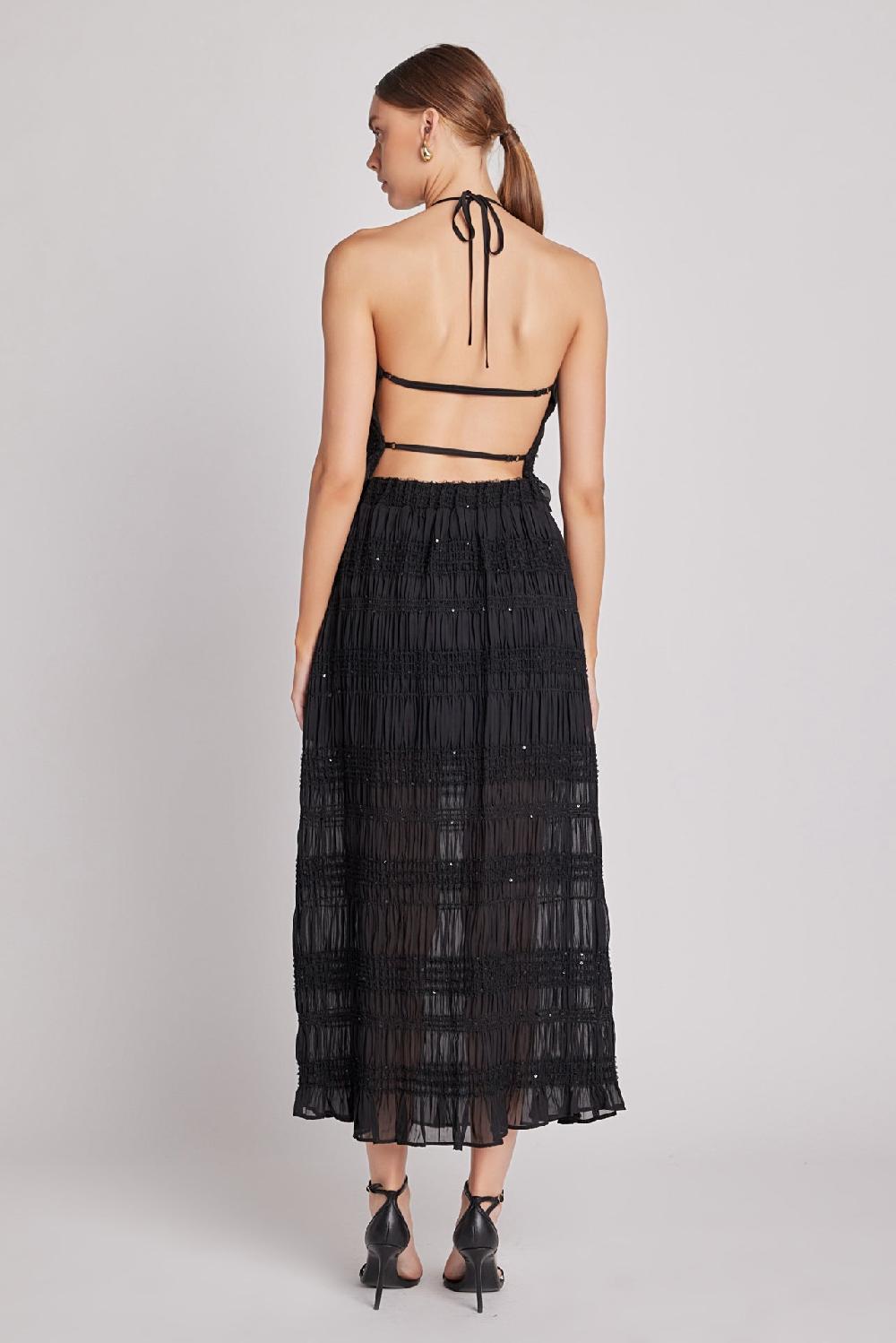 Endless Rose Chiffon Gathered Sequins Maxi Skirt BLACK