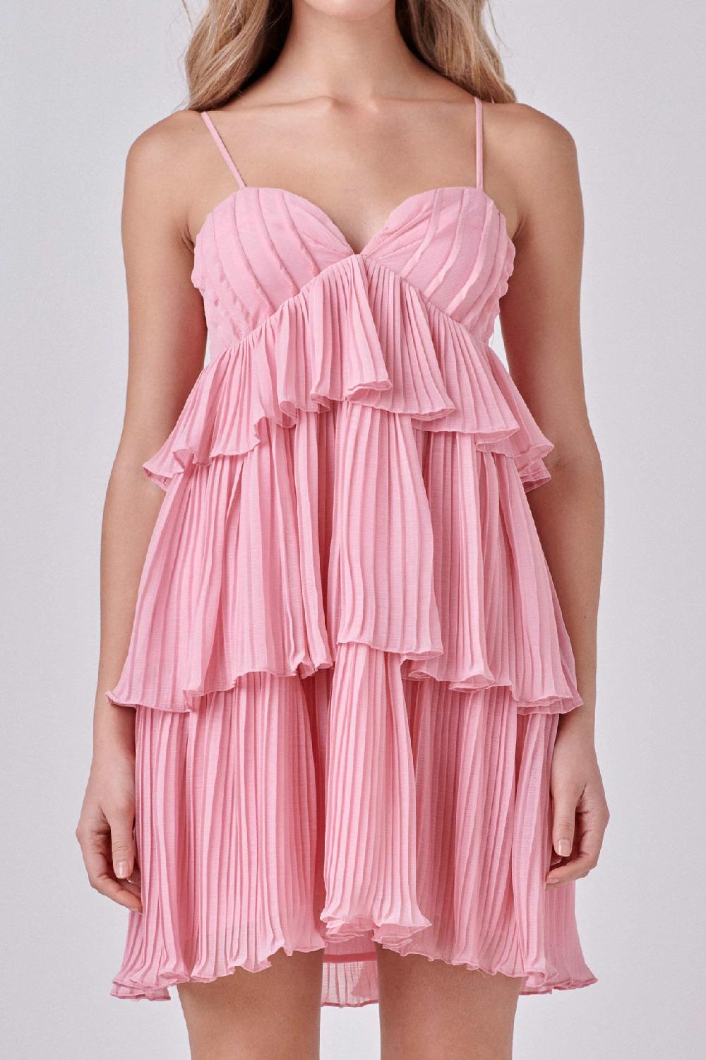 Endless Rose Chiffon Pleated Corset Mini Dress BABY PINK