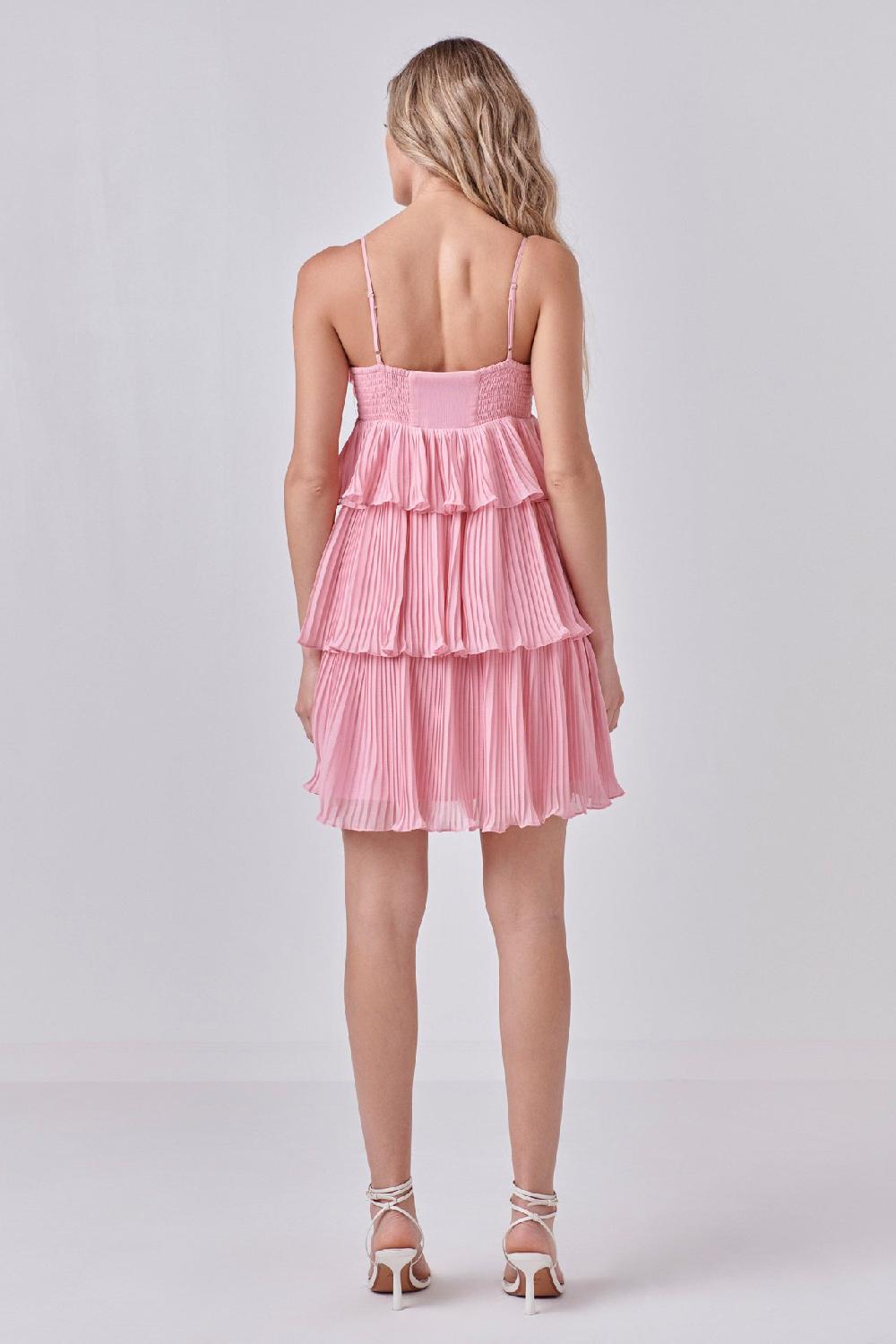 Endless Rose Chiffon Pleated Corset Mini Dress BABY PINK
