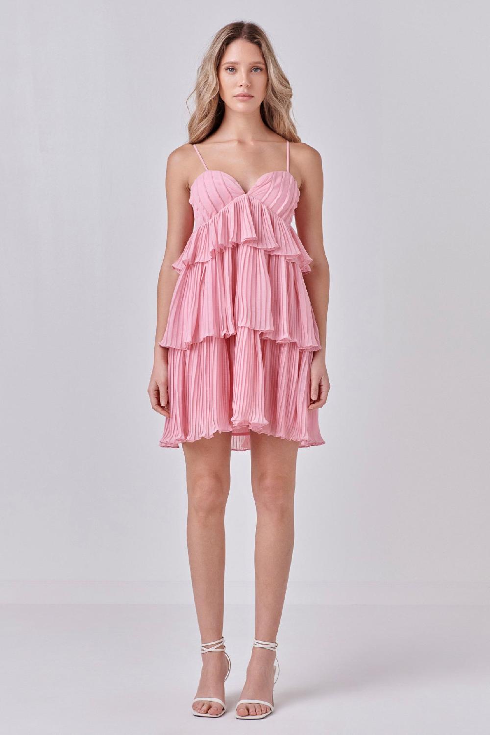 endless rose Chiffon Pleated Corset Mini Dress BABY PINK