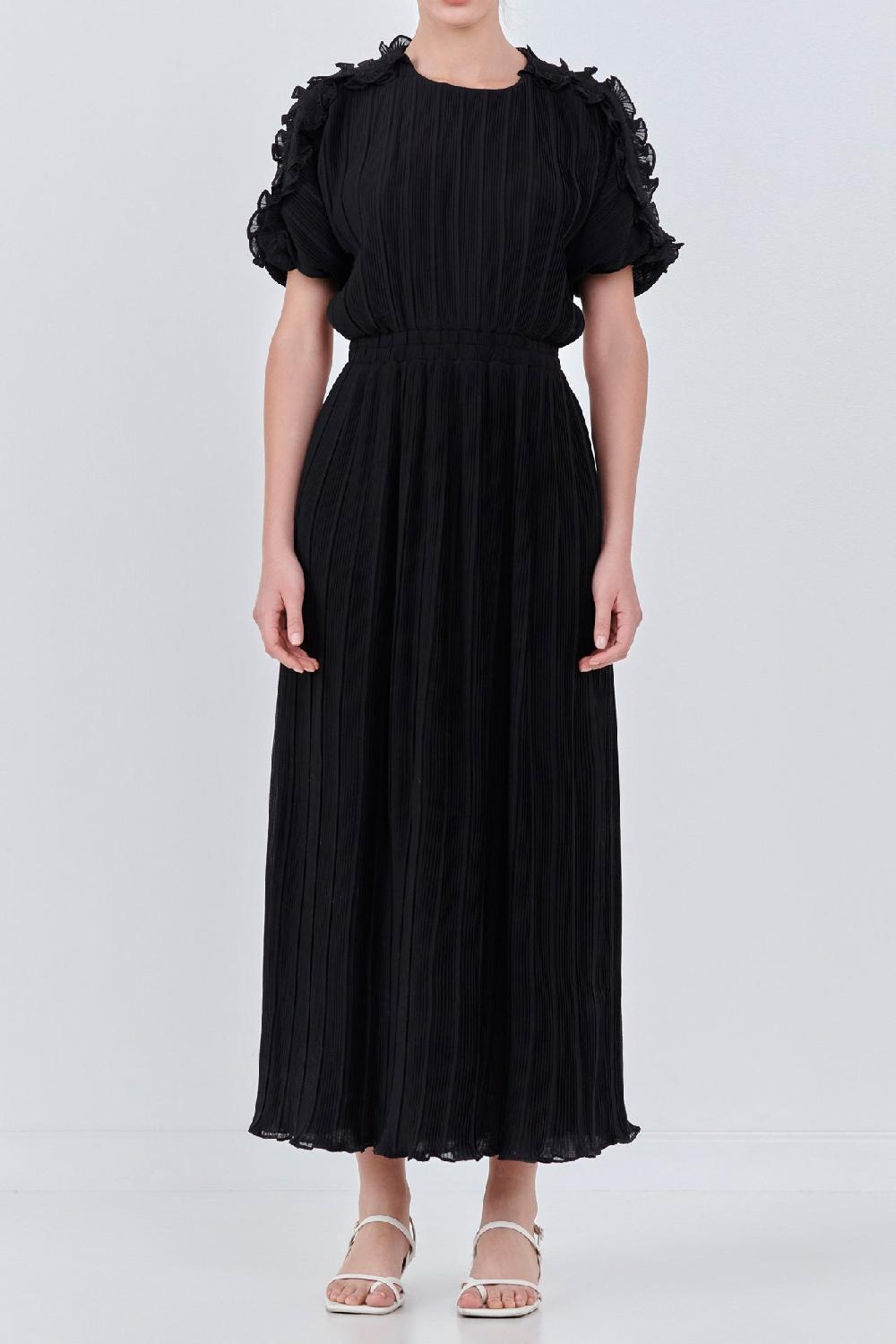 Endless Rose Chiffon Plisse Back Cutout Maxi Dress BLACK