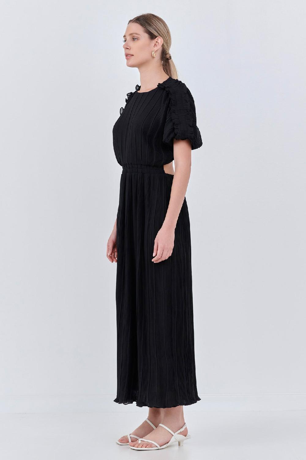 Endless Rose Chiffon Plisse Back Cutout Maxi Dress BLACK