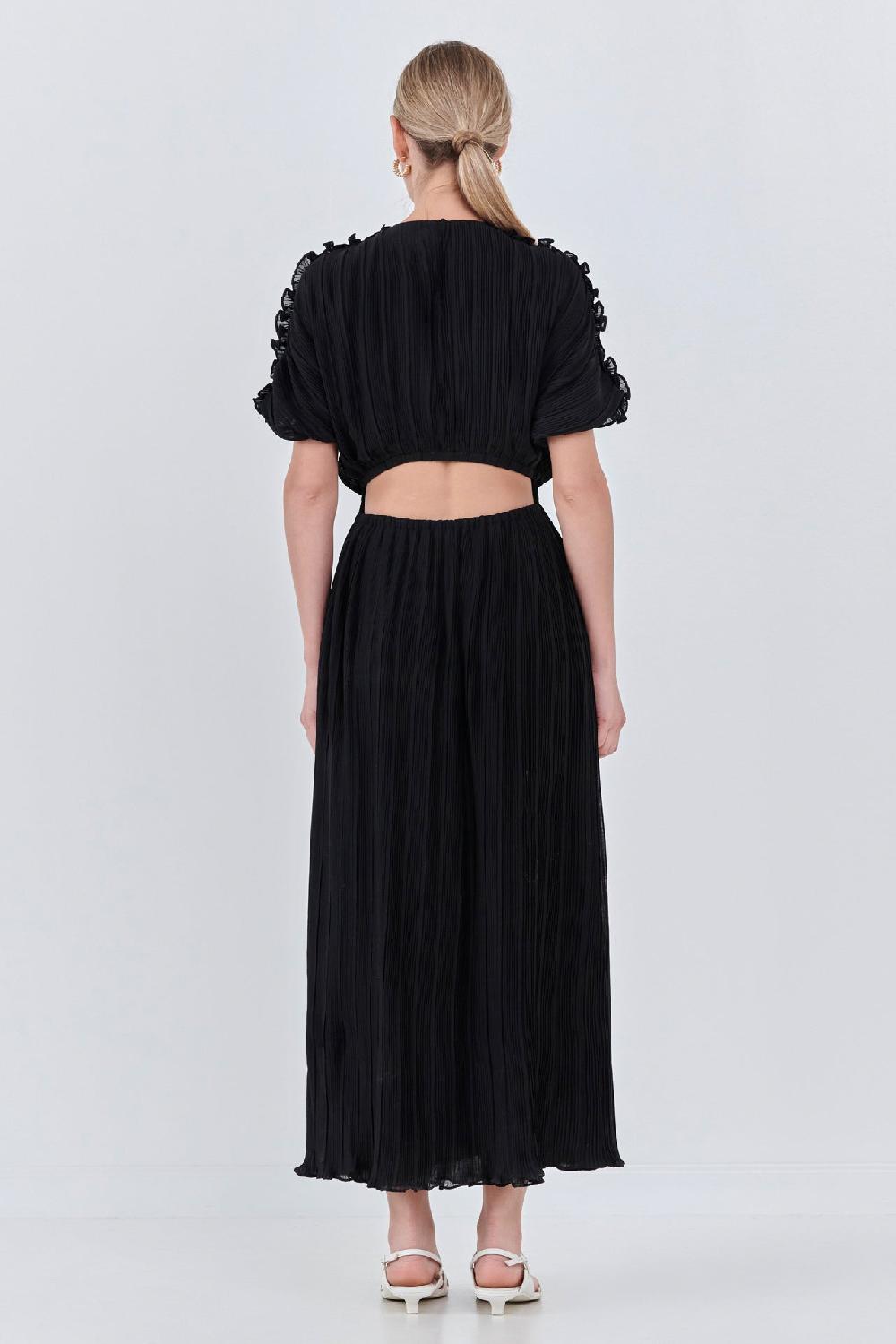Endless Rose Chiffon Plisse Back Cutout Maxi Dress BLACK