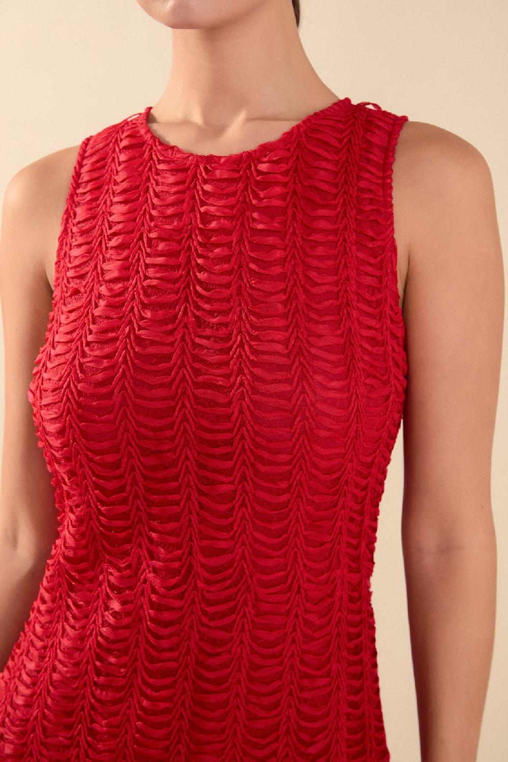 Endless Rose Chloe Textured Sleeveless Midi Dress RED