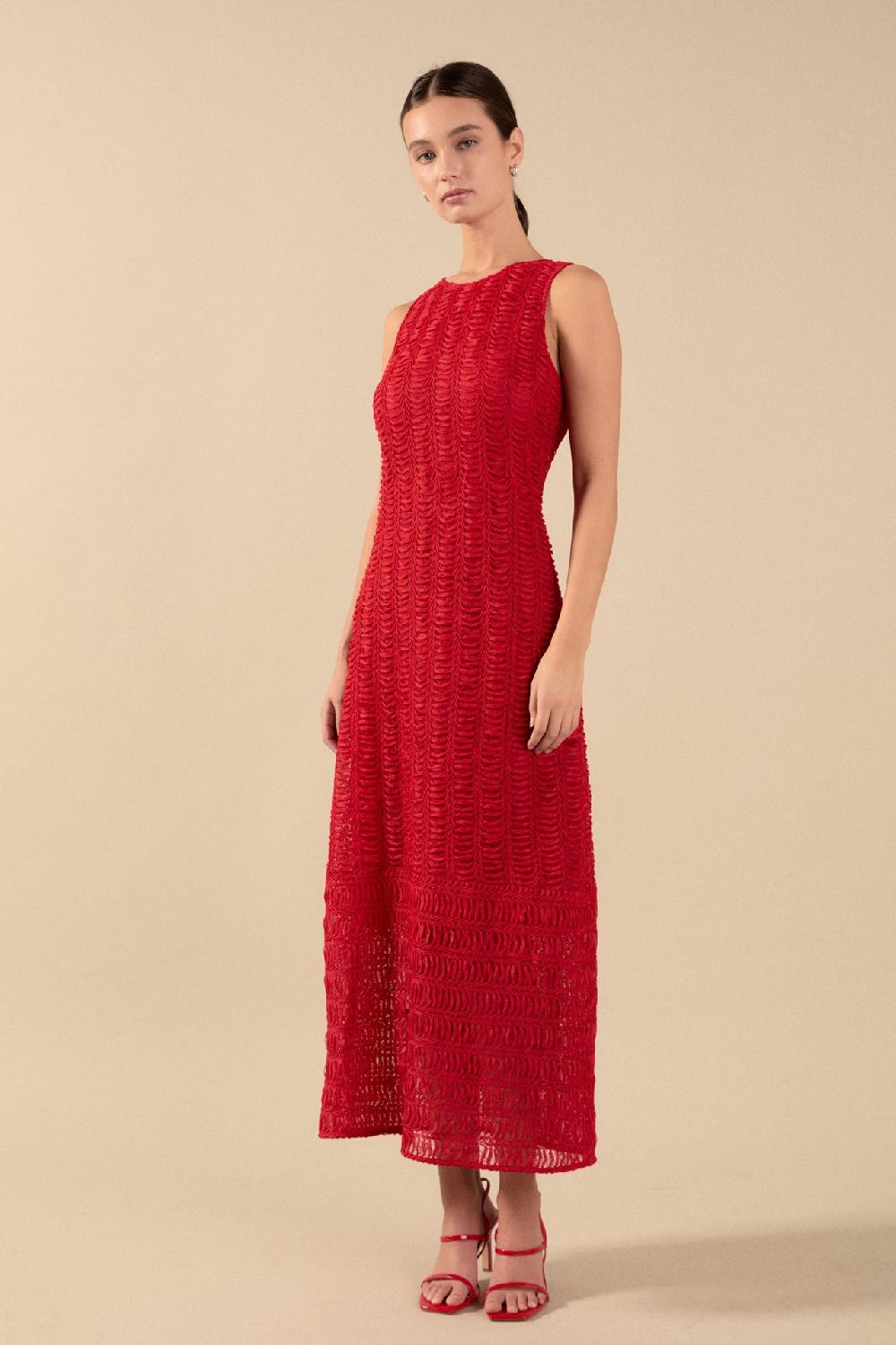 Endless Rose Chloe Textured Sleeveless Midi Dress RED