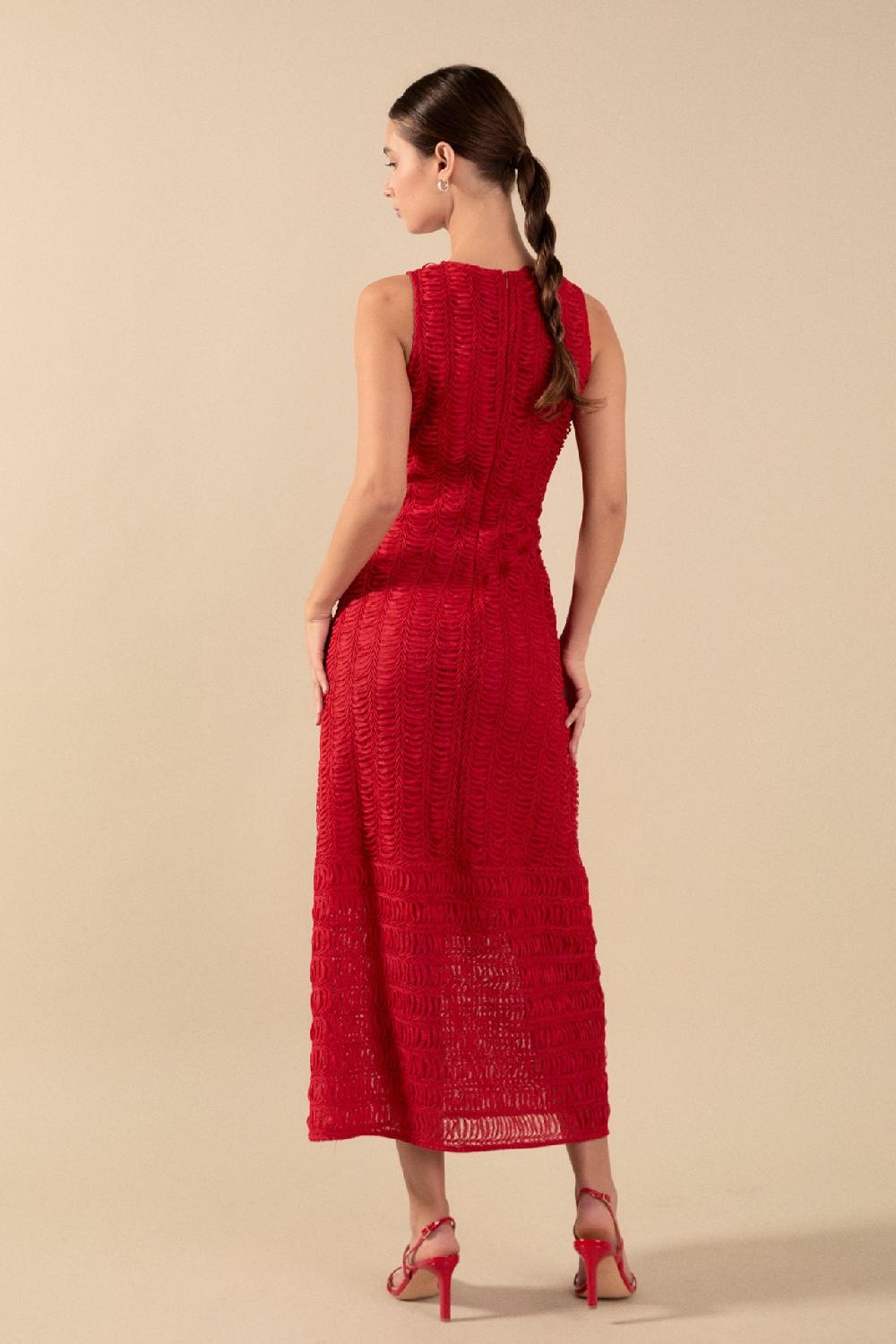 Endless Rose Chloe Textured Sleeveless Midi Dress RED