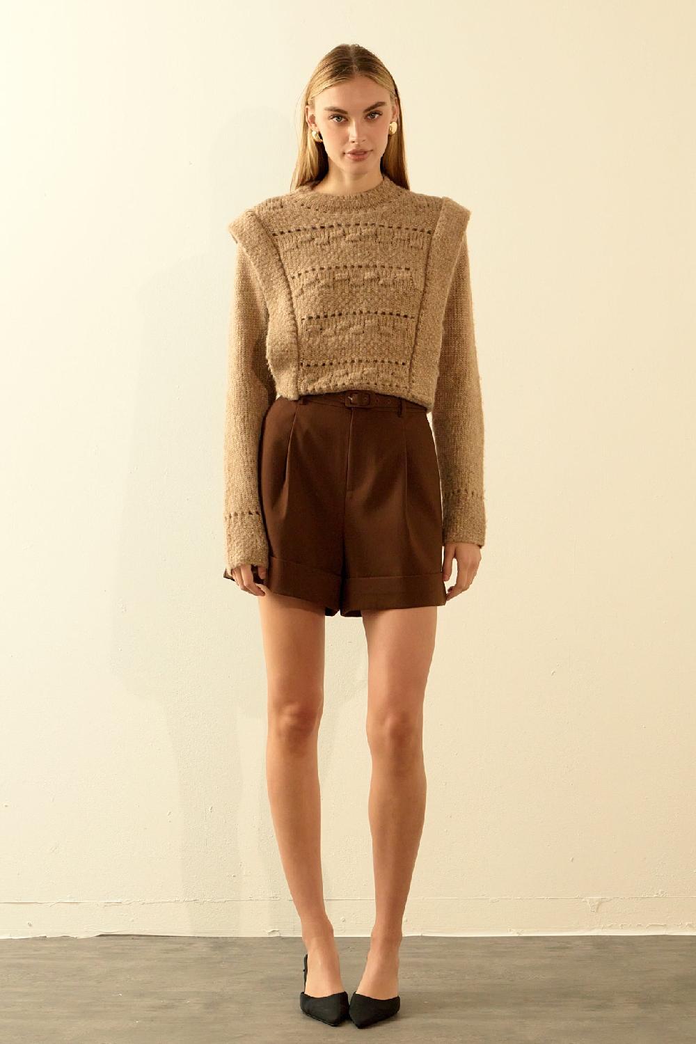 endless rose Chunky Wool Knit Detailed Sweater TAUPE