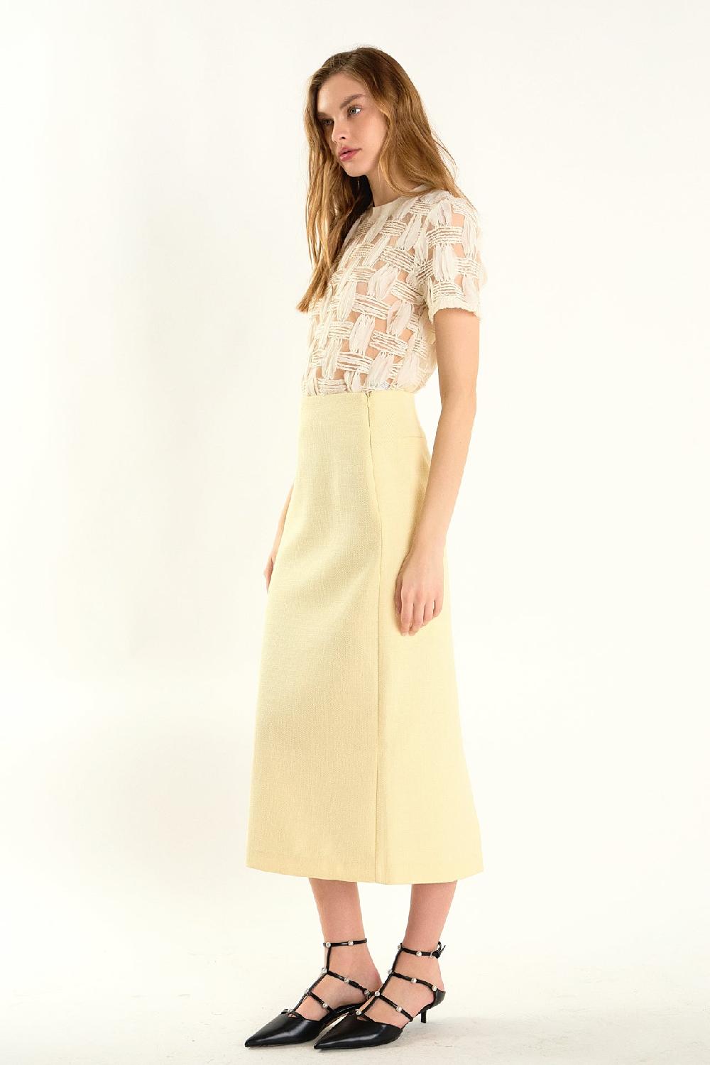 Endless Rose Claire Grid Textured Short Sleeve Top IVORY