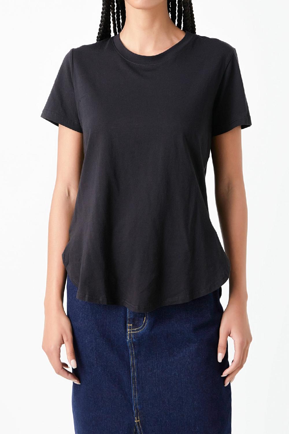 Endless Rose Classic Round Neck T-shirt With Round Hem BLACK