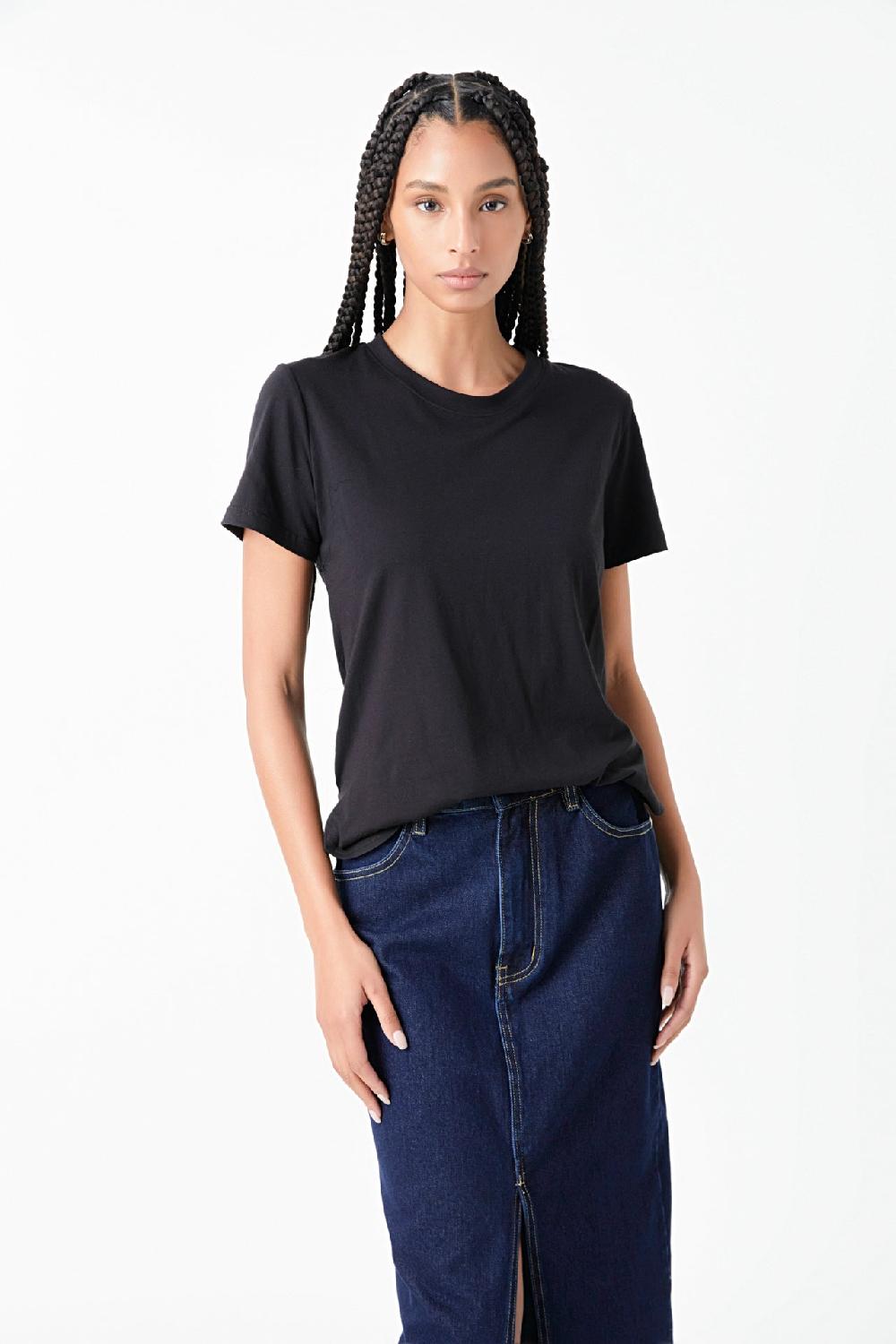 endless rose Classic Round Neck T-shirt With Round Hem BLACK