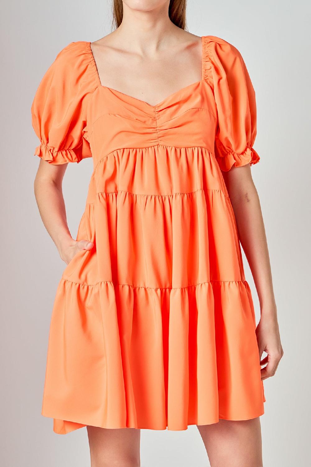 Endless Rose Classic Sweetheart Tiered Mini With Puff Sleeves ORANGE
