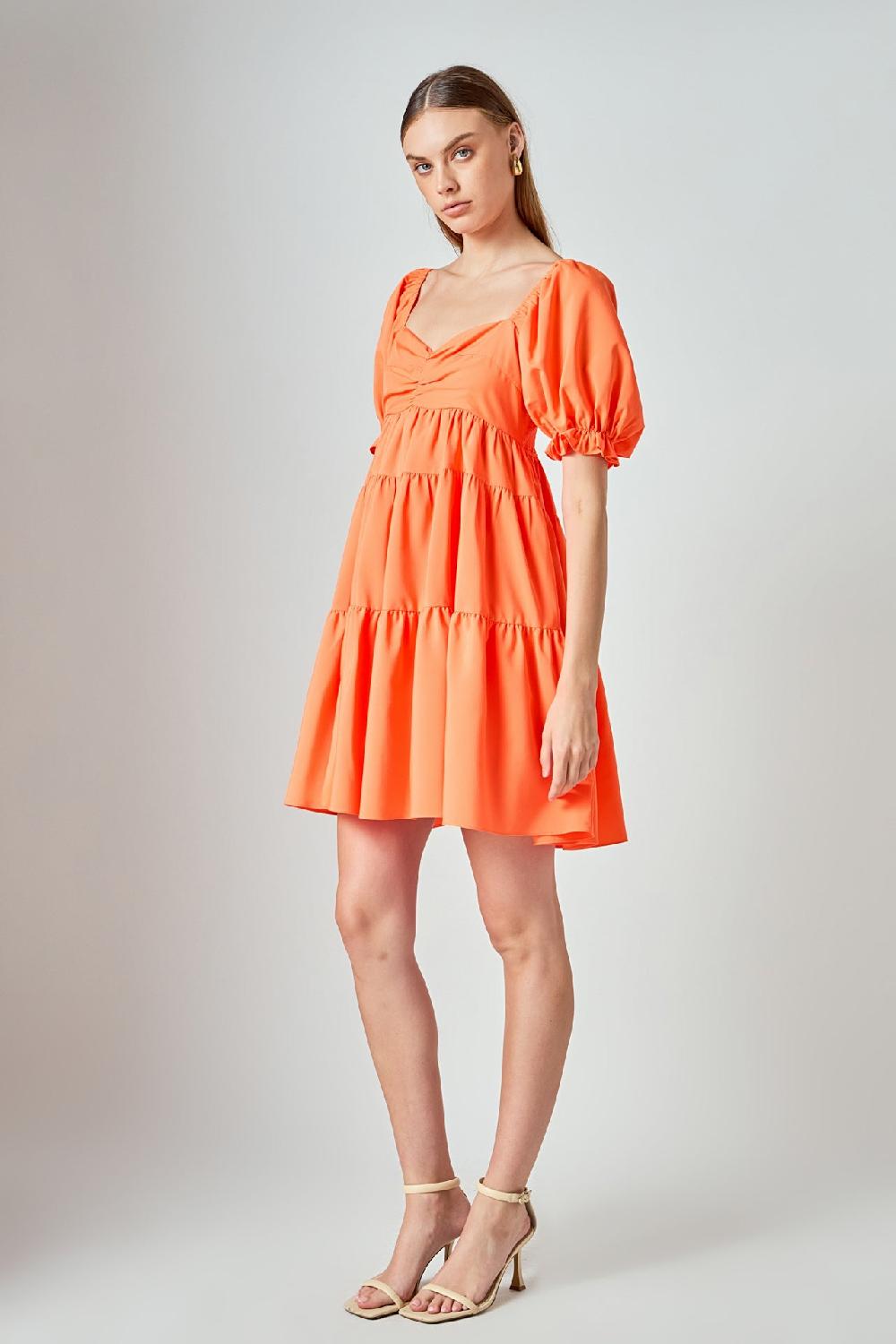Endless Rose Classic Sweetheart Tiered Mini With Puff Sleeves ORANGE