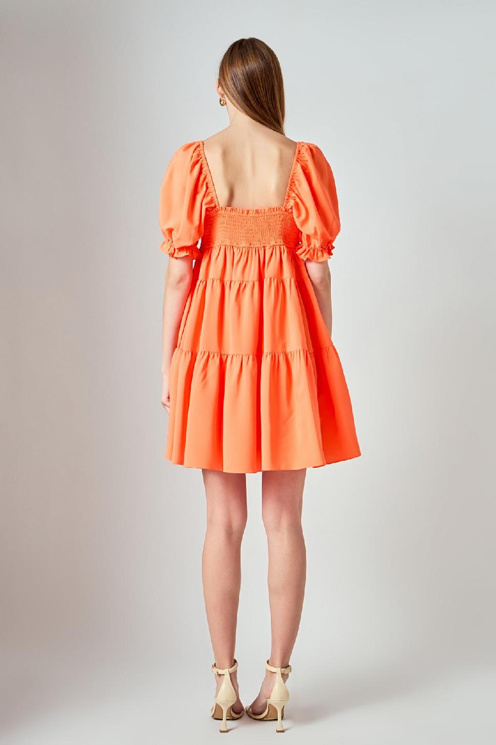 Endless Rose Classic Sweetheart Tiered Mini With Puff Sleeves ORANGE
