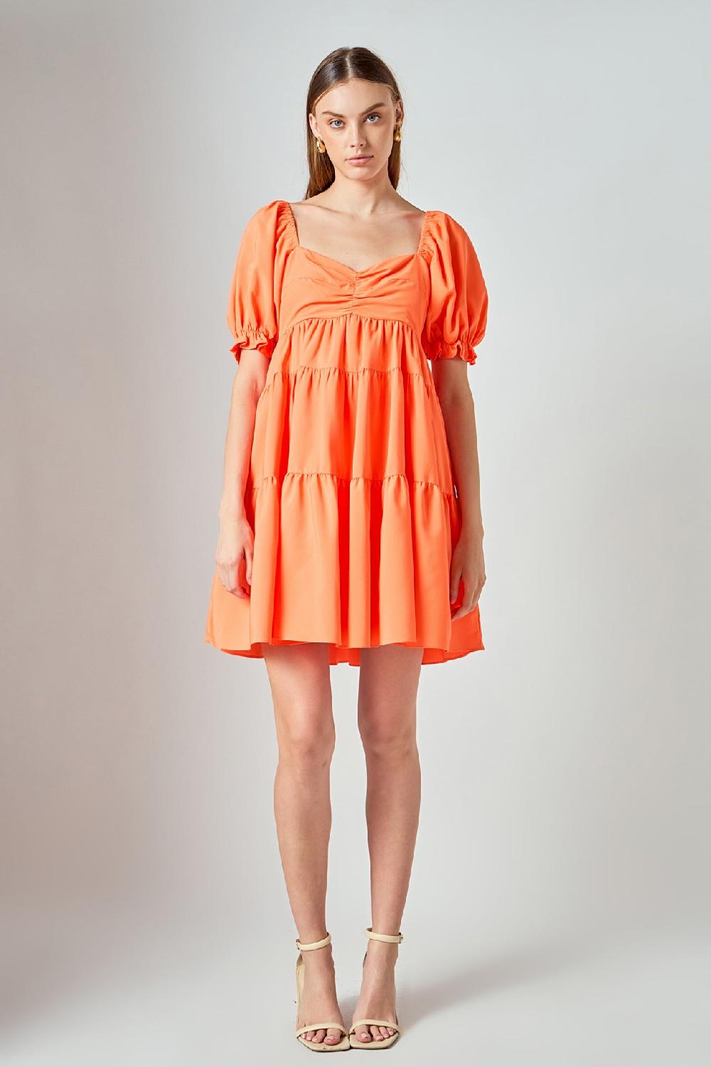 endless rose Classic Sweetheart Tiered Mini with Puff Sleeves ORANGE