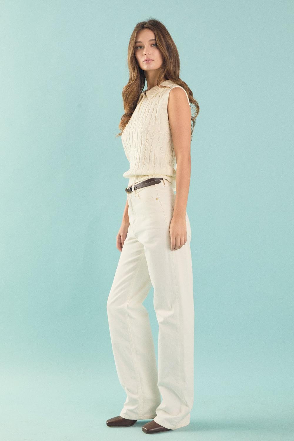 Endless Rose Collar Cable Knit Sleeveless Vest IVORY