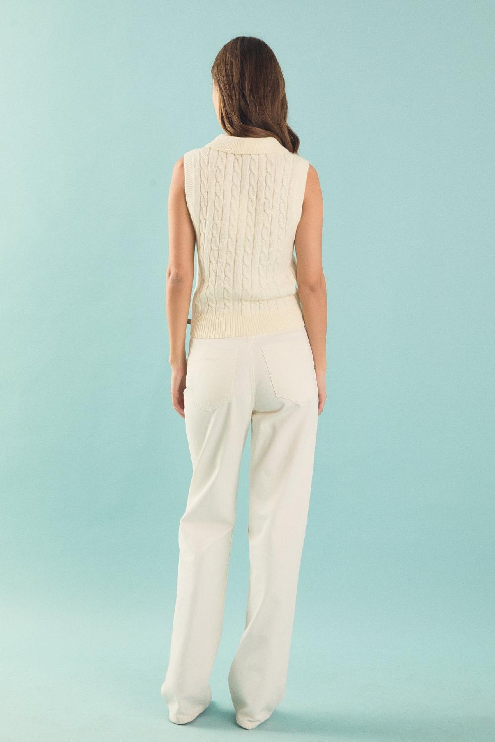 Endless Rose Collar Cable Knit Sleeveless Vest IVORY