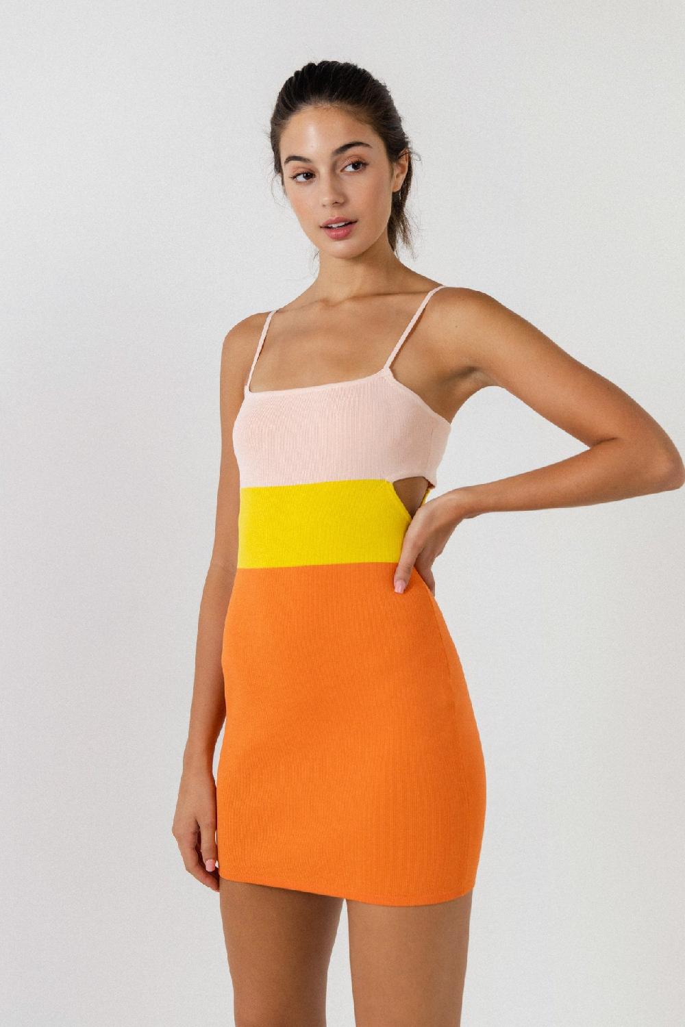 endless rose Color Block Cut Out Mini Dress MULTI COLOR