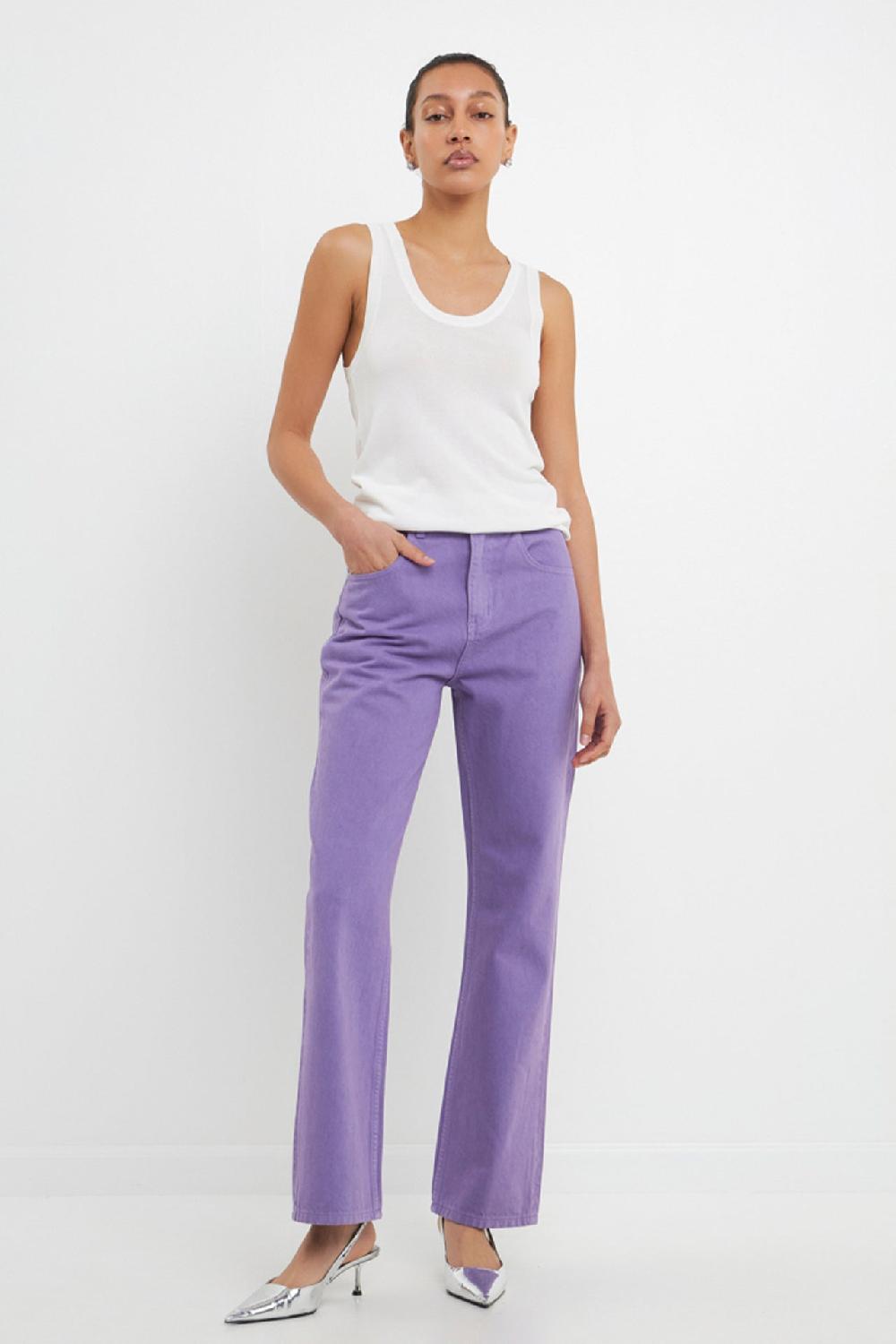 endless rose Color Full Length Wide Leg Jean PURPLE