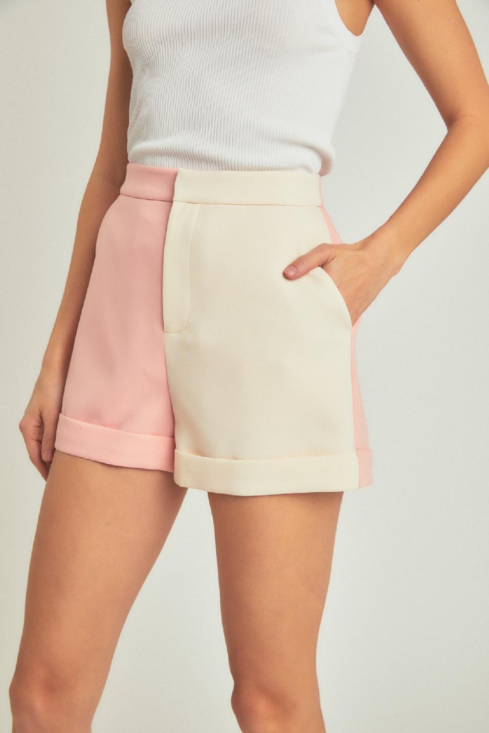 Endless Rose Colorblock Shorts With Folded Hem MULTI