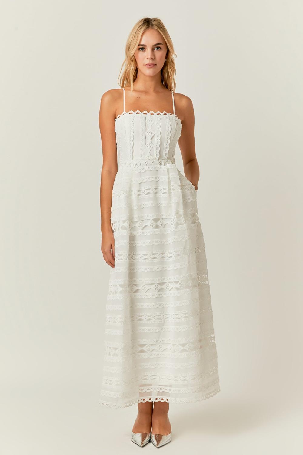 endless rose Combination Lace Maxi Dress DUSTY BLUE