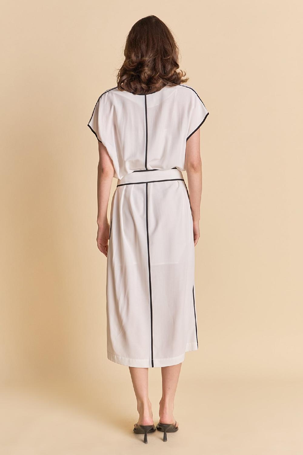 Endless Rose Contrast Binding Belted Midi Dress WHITE/BLACK