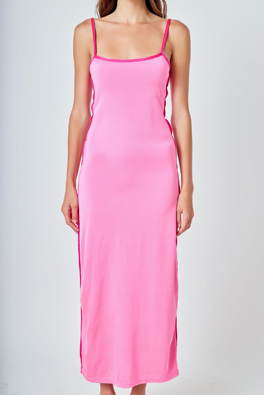 Endless Rose Contrast Binding Maxi Dress PINK/FUCHSIA