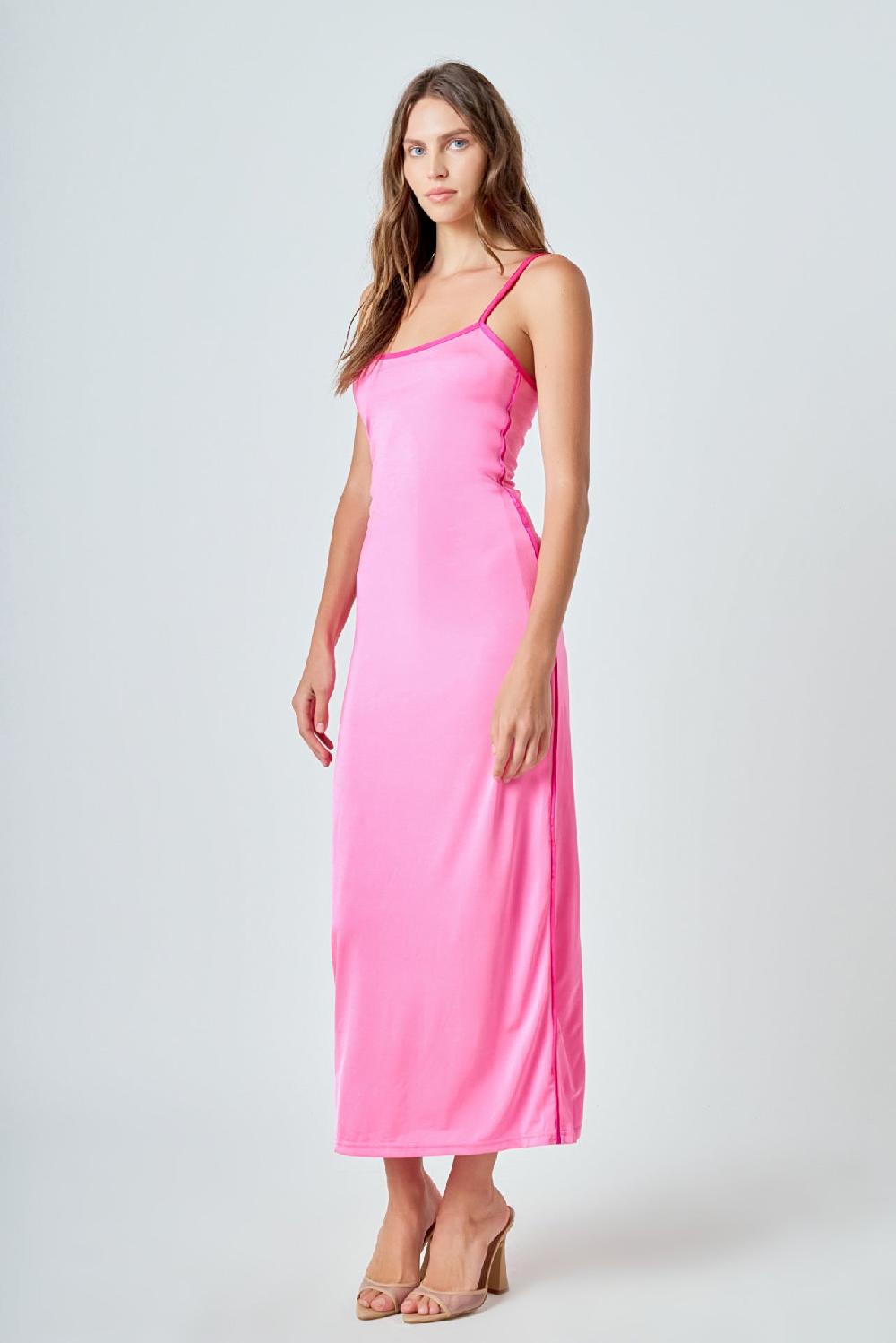 Endless Rose Contrast Binding Maxi Dress PINK/FUCHSIA