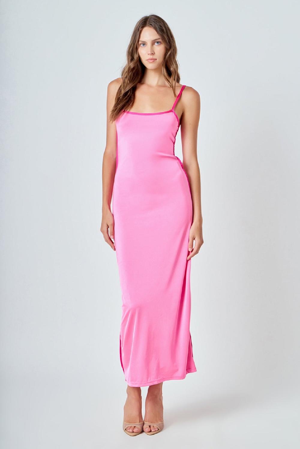 endless rose Contrast Binding Maxi Dress PINK/FUCHSIA