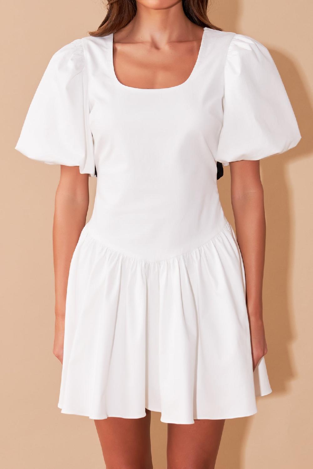 Endless Rose Contrast Bow Low Back Mini Dress WHITE/BLACK