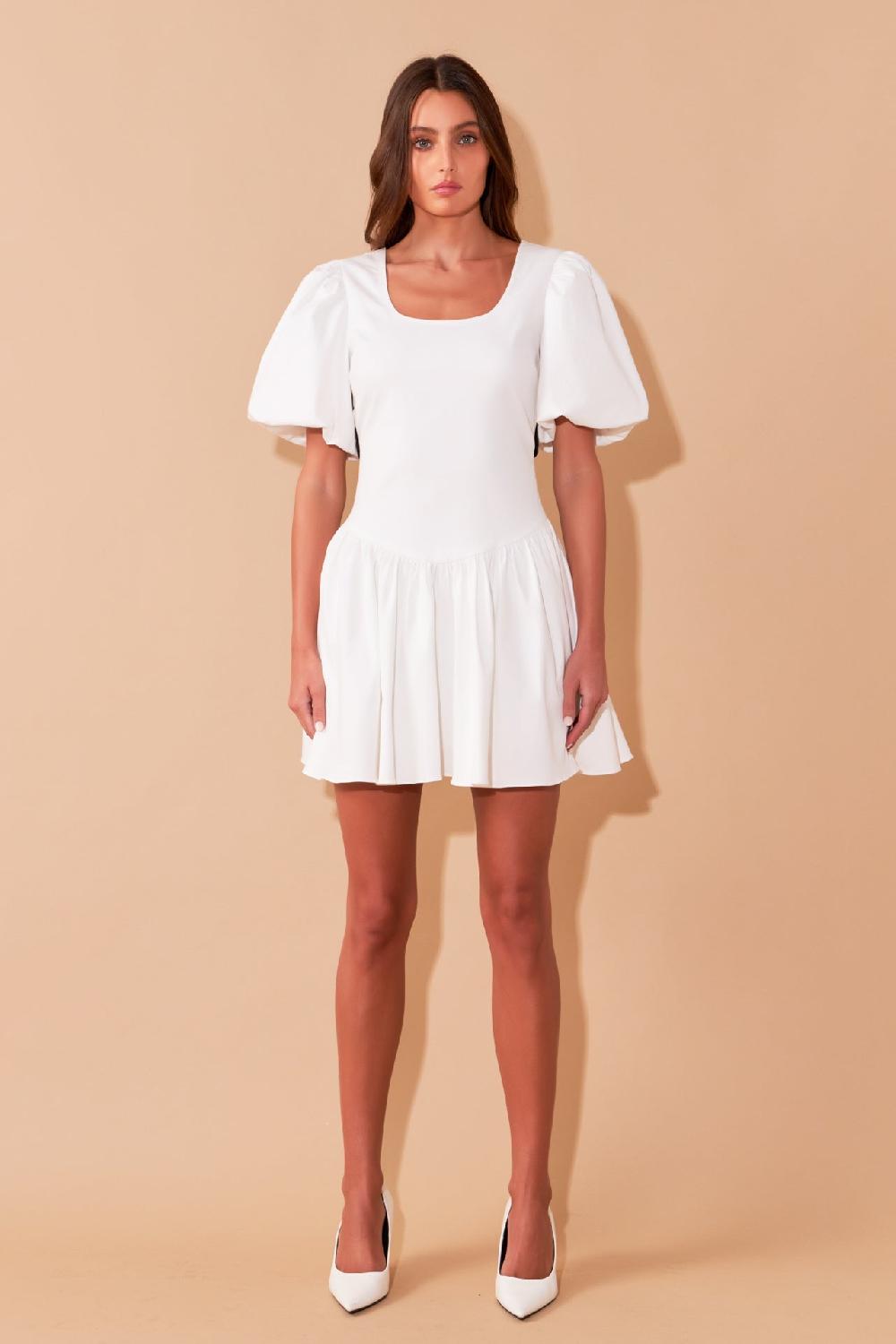 endless rose Contrast Bow Low Back Mini Dress WHITE/BLACK