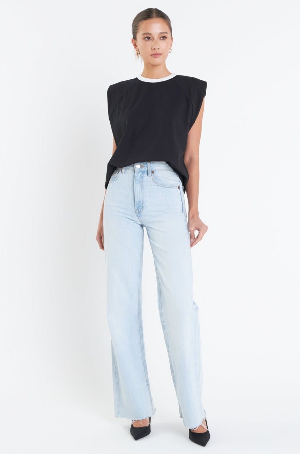 Endless Rose Contrast Neckline Sleeveless Top BLACK