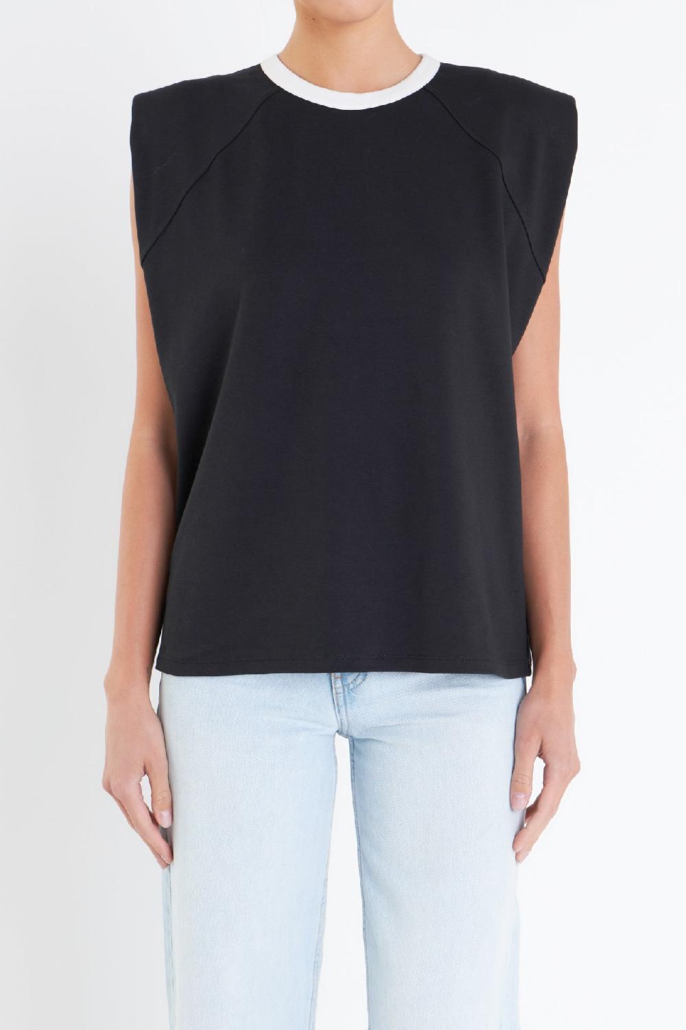 Endless Rose Contrast Neckline Sleeveless Top BLACK