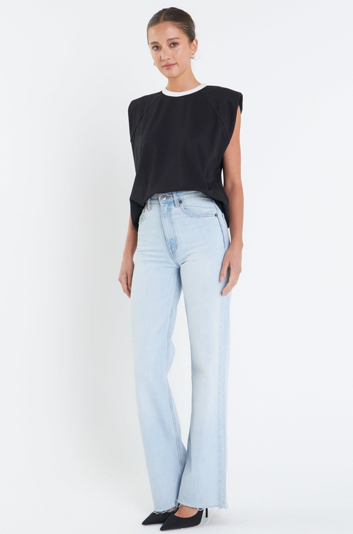 Endless Rose Contrast Neckline Sleeveless Top BLACK