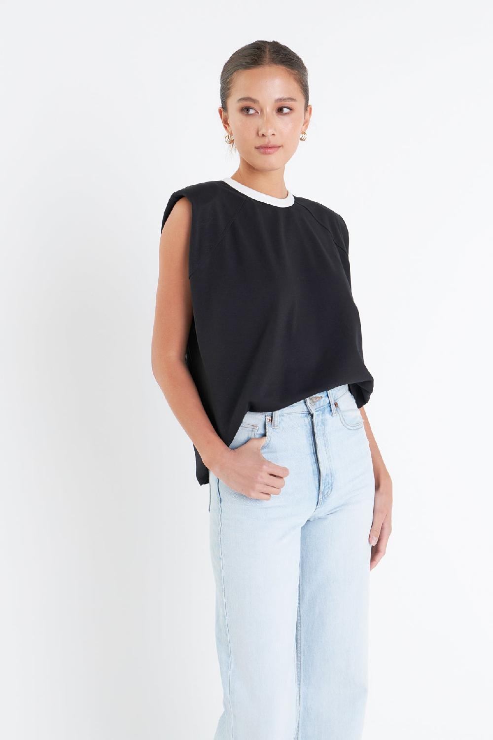 endless rose Contrast Neckline Sleeveless Top BLACK