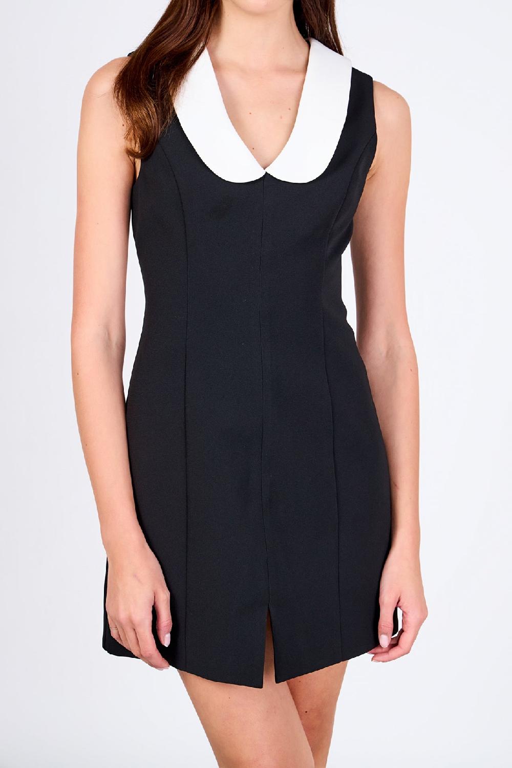 Endless Rose Contrast Shawl Lapel Mini Dress BLACK/WHITE