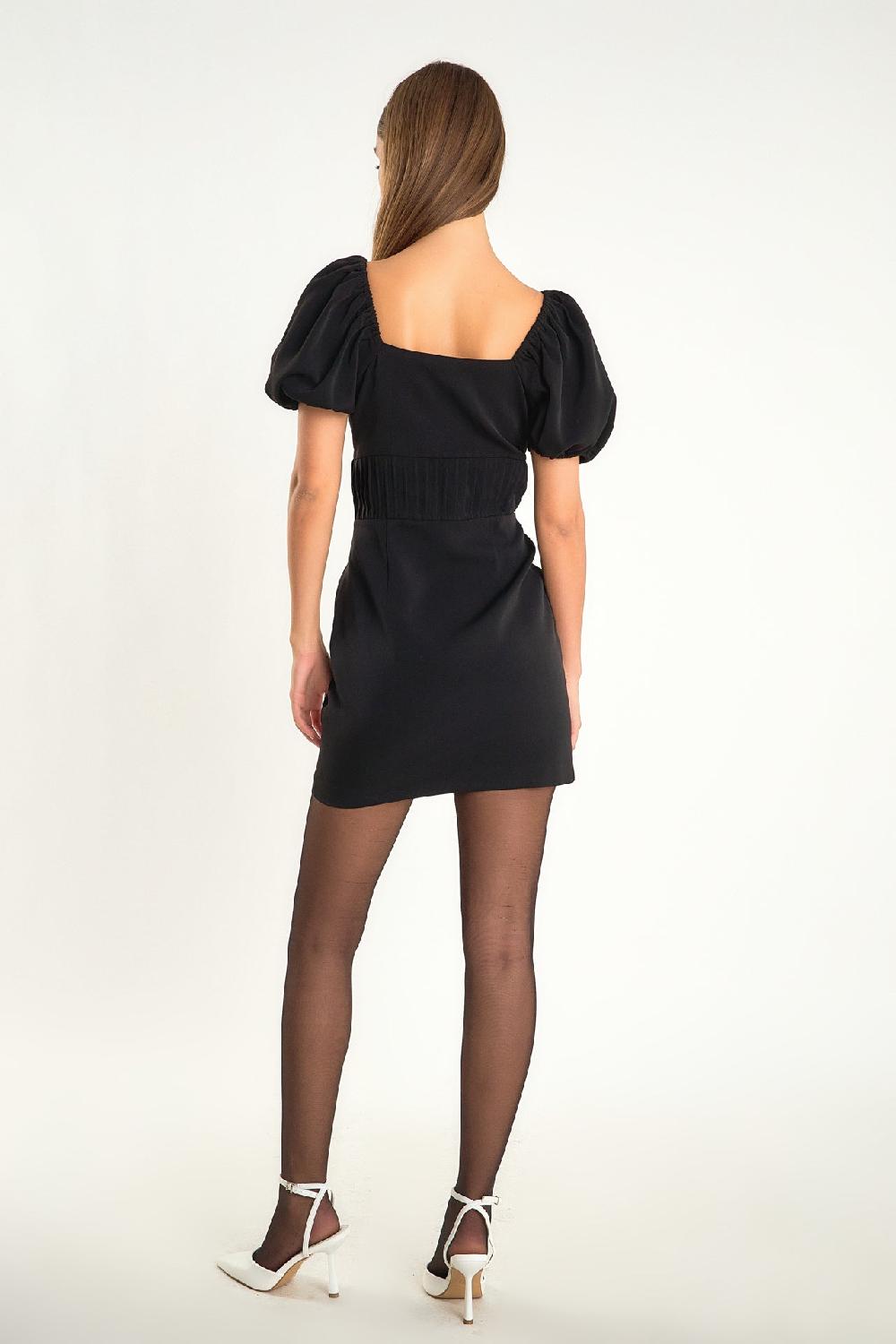 Endless Rose Corsage Puff Sleeve Mini Dress BLACK/WHITE