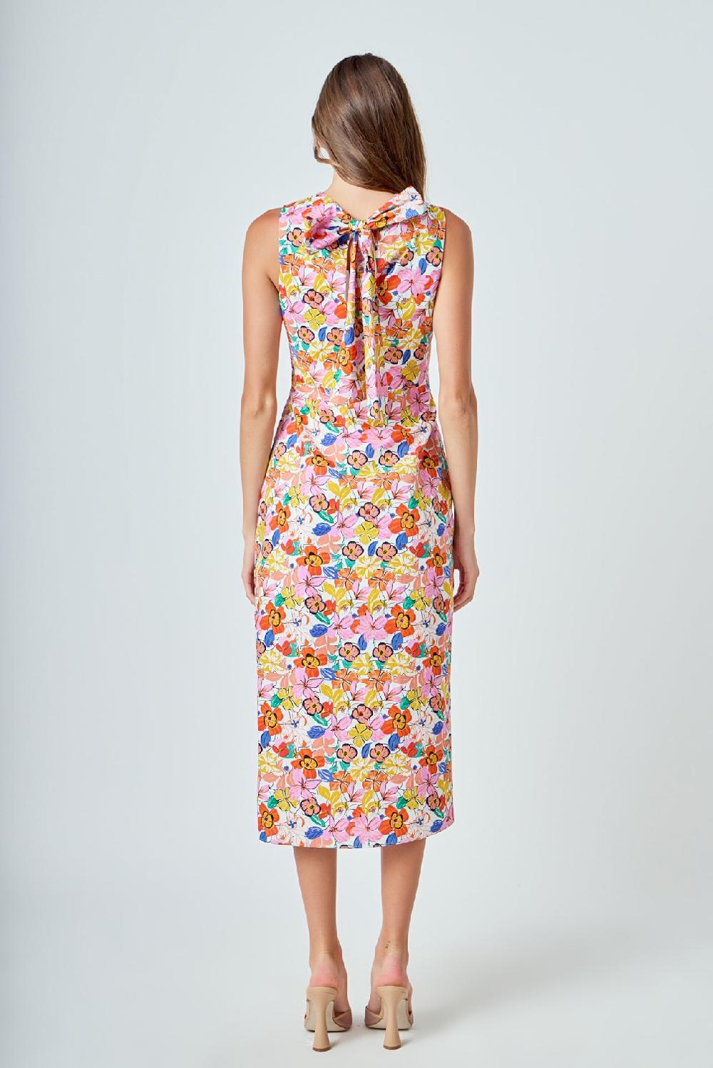 Endless Rose Cotton Floral Print Cutout Maxi Dress WHITE MULTI