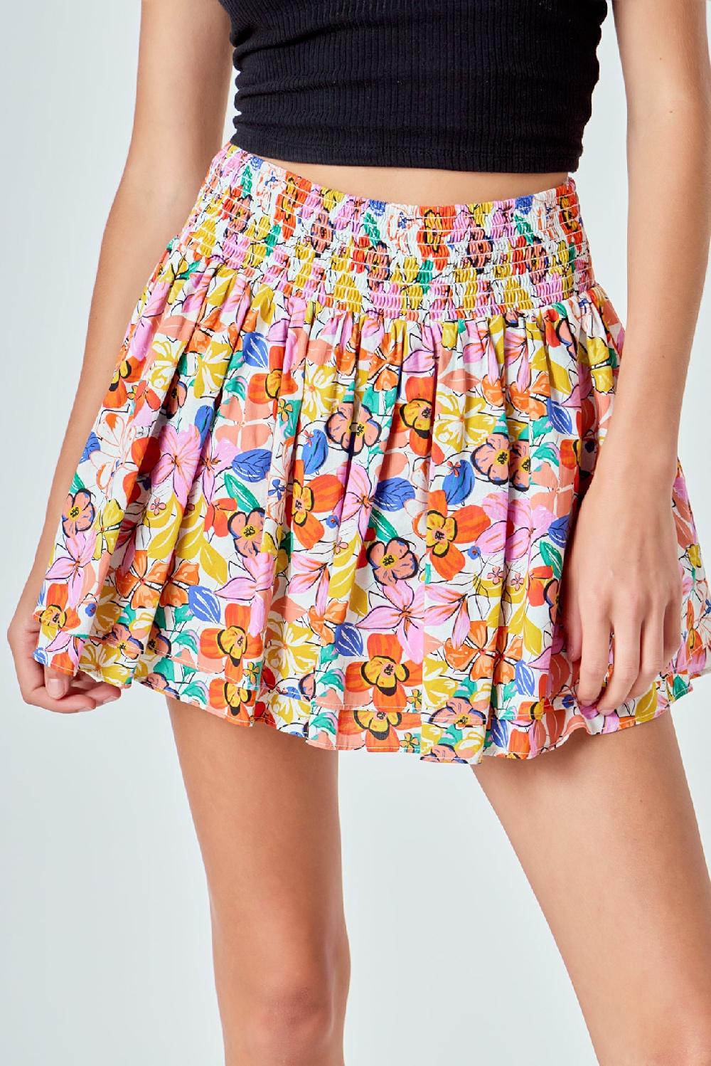 Endless Rose Cotton Floral Print Mini Skort WHITE MULTI
