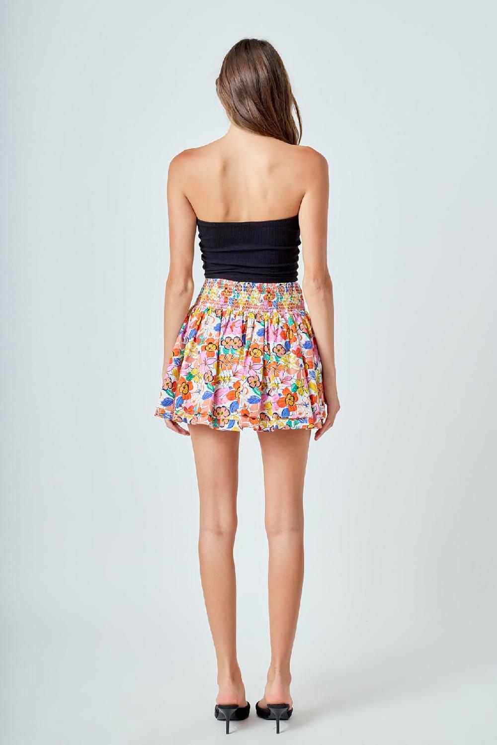 Endless Rose Cotton Floral Print Mini Skort WHITE MULTI