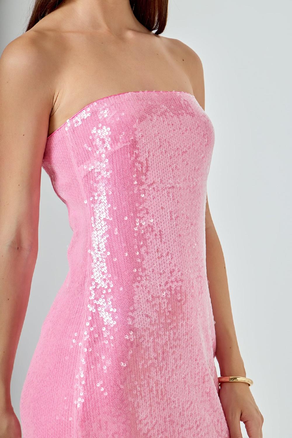 Endless Rose Courtney Strapless Sequins Maxi Dress PINK