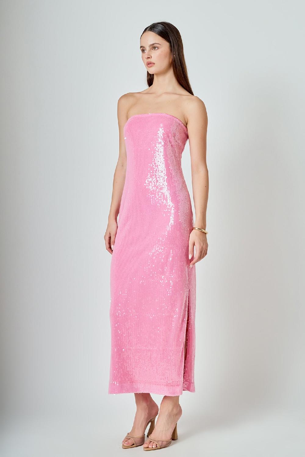 Endless Rose Courtney Strapless Sequins Maxi Dress PINK