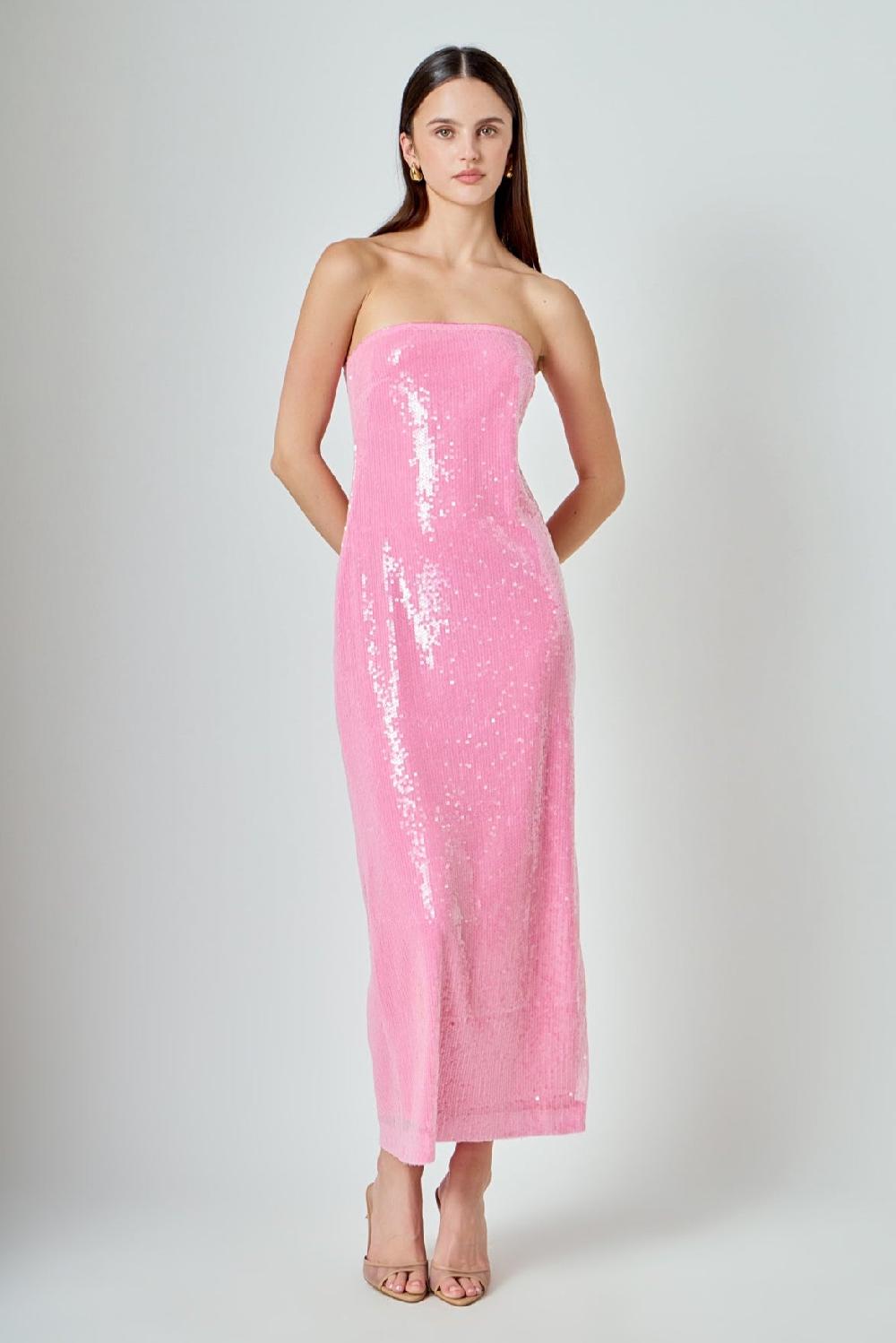 endless rose Courtney Strapless Sequins Maxi Dress PINK