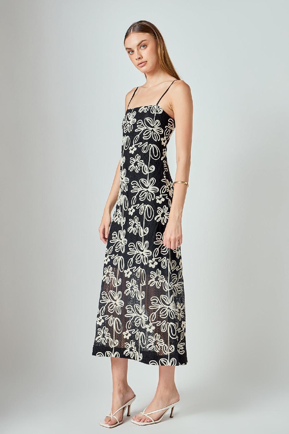 Endless Rose Crochet Embroidered Maxi Dress BLACK/CREAM