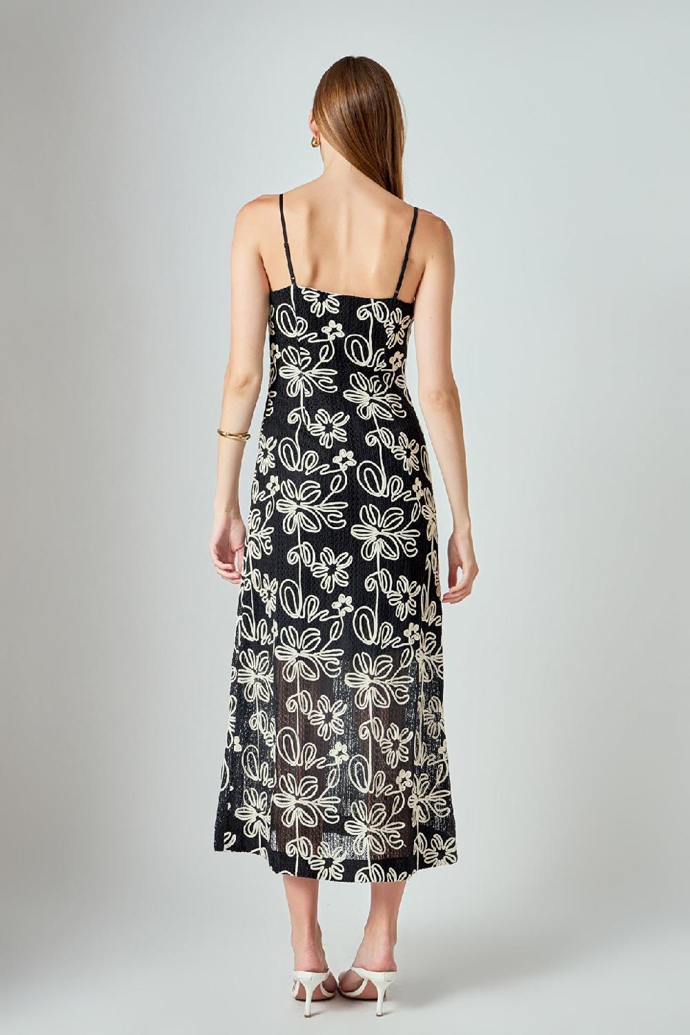 Endless Rose Crochet Embroidered Maxi Dress BLACK/CREAM