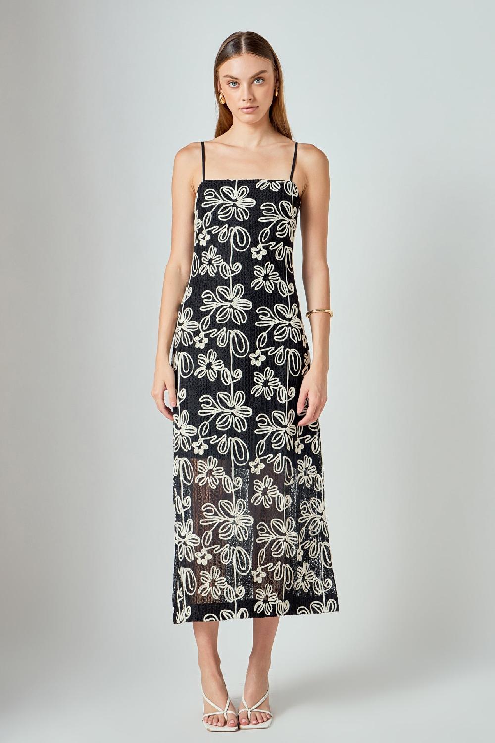 endless rose Crochet Embroidered Maxi Dress BLACK/CREAM