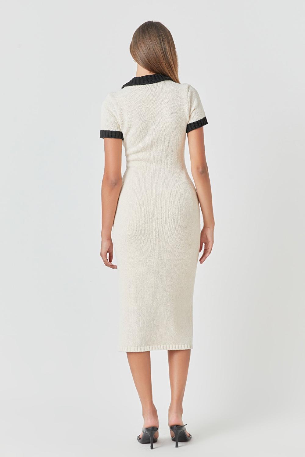 Endless Rose Crochet Knit Collared Maxi Dress CREAM/BLACK