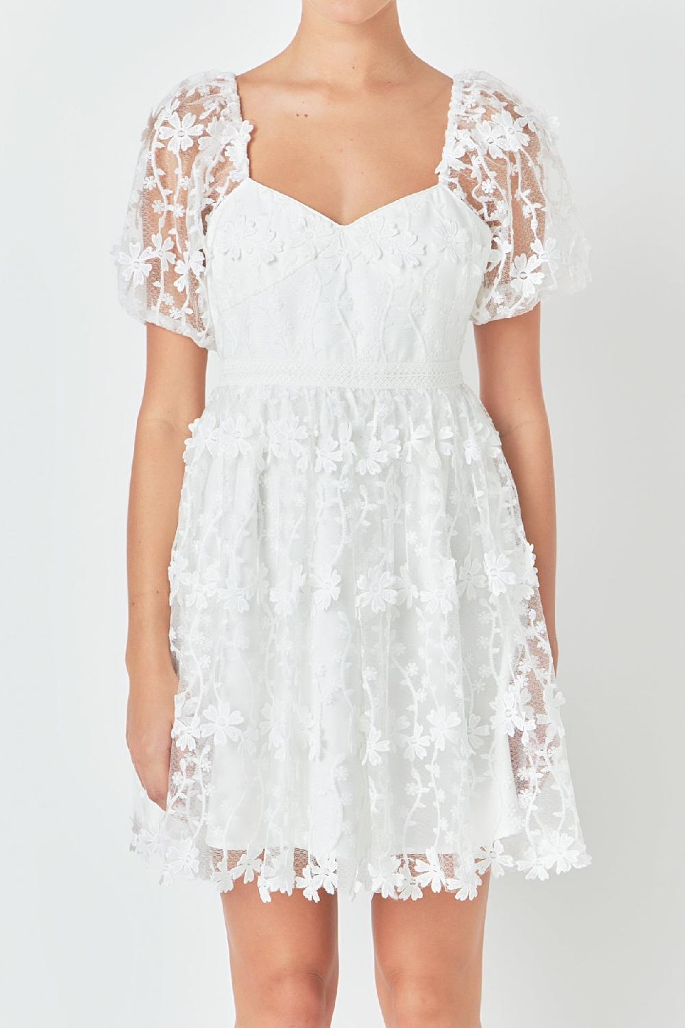 Endless Rose Crochet Lace Bustier Puff Mini Dress WHITE