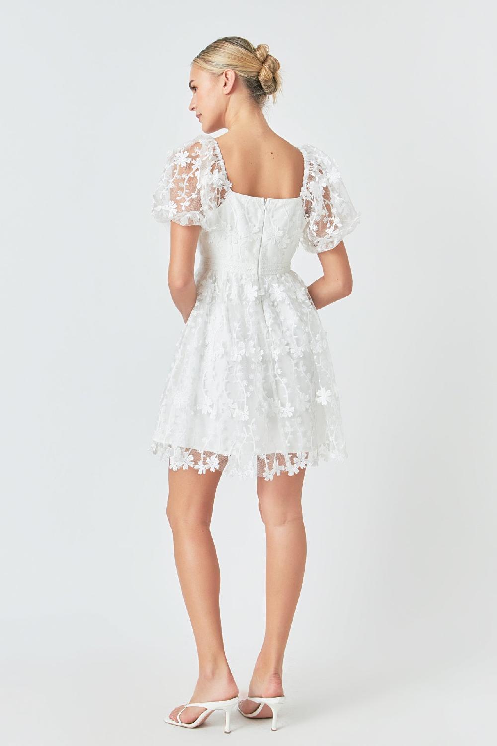 Endless Rose Crochet Lace Bustier Puff Mini Dress WHITE
